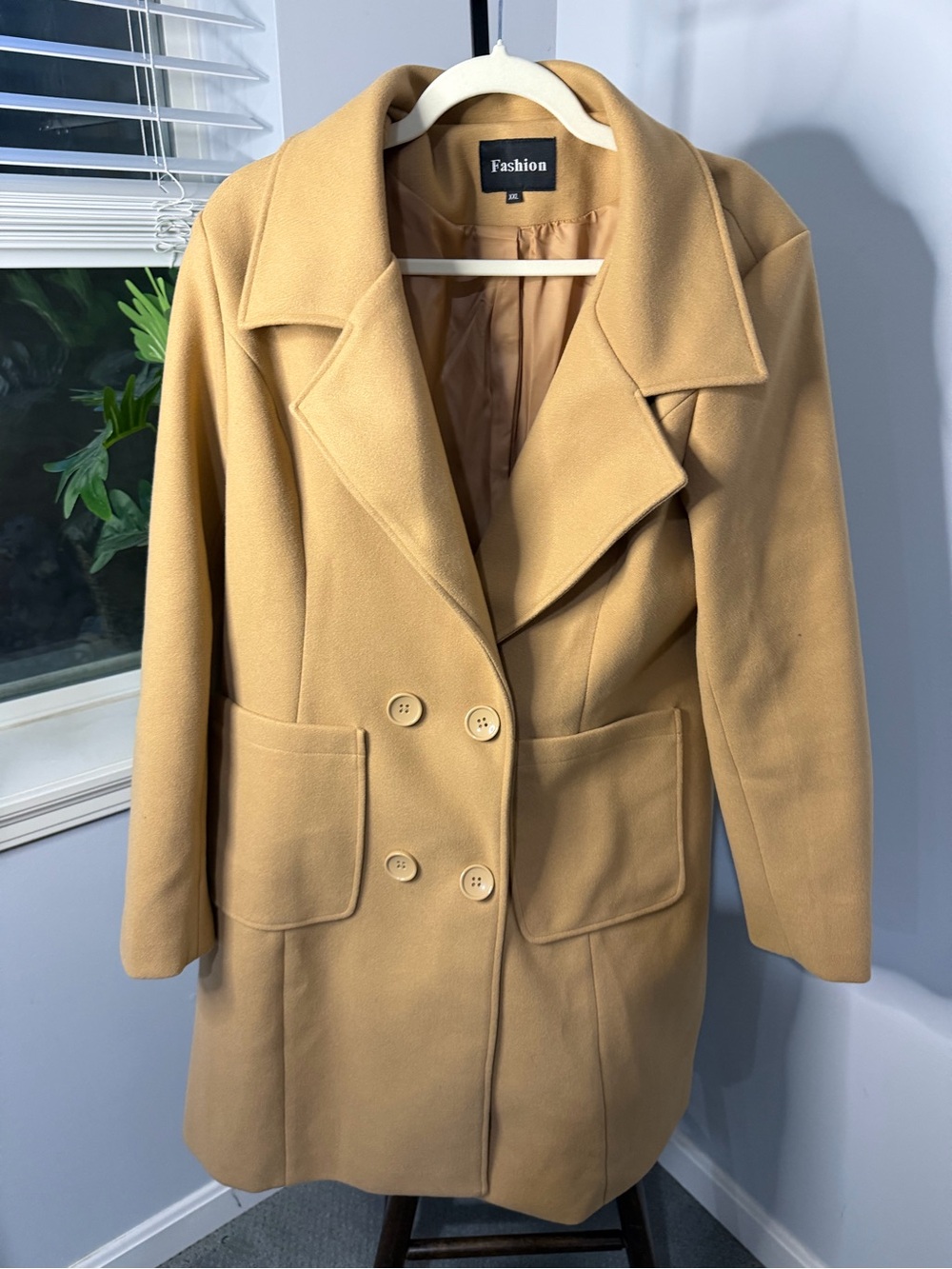 Women's Tan Double-Breasted Pea Coat